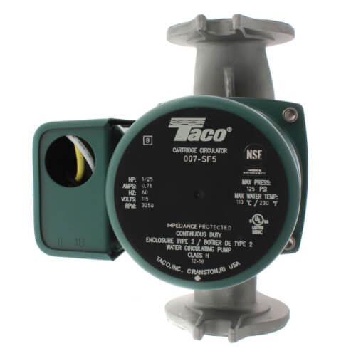 Taco 007-SF5 - 007 Series Stainless Steel Cartridge Circulator Pump, 1/25 HP, 115V, 125 PSI