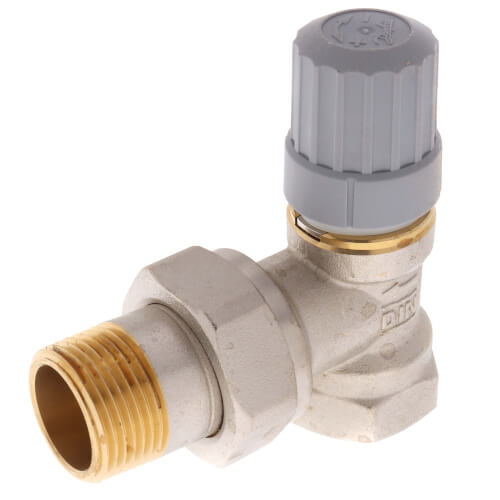 Danfoss 013G8019 3/4" Angle Thermostatic Radiator Valve. RA2000 3/4" Angle valve with FNPT x MNPT union tailpiece | Plumbers Center