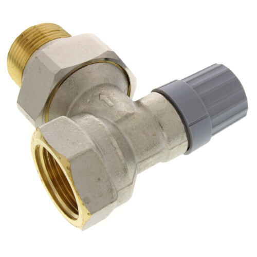 Danfoss 013G8024 1" Angle Thermostatic Radiator Valve, RA2000 1" Side mount angle valve, FNPT x MNPT union tailpiece 