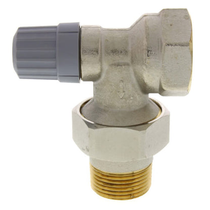 Danfoss 013G8024 1" Angle Thermostatic Radiator Valve, RA2000 1" Side mount angle valve, FNPT x MNPT union tailpiece | Plumbers Center