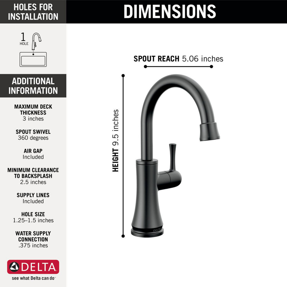 Delta 1920-BL-DST Transitional 1-Handle Deck Mounted Beverage Faucet in Matte Black 