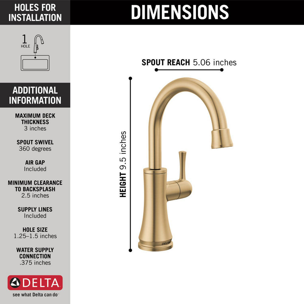 Delta 1920-CZ-DST Transitional Single Handle Deck Mounted Beverage Faucet in Champagne Bronze 