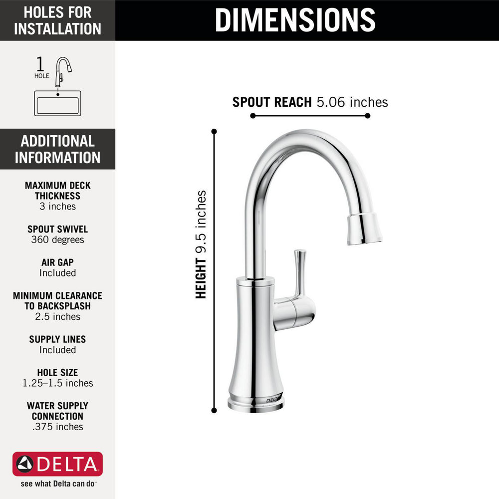 Delta 1920-DST Transitional 1-Handle Deck Mounted Beverage Faucet in Chrome 