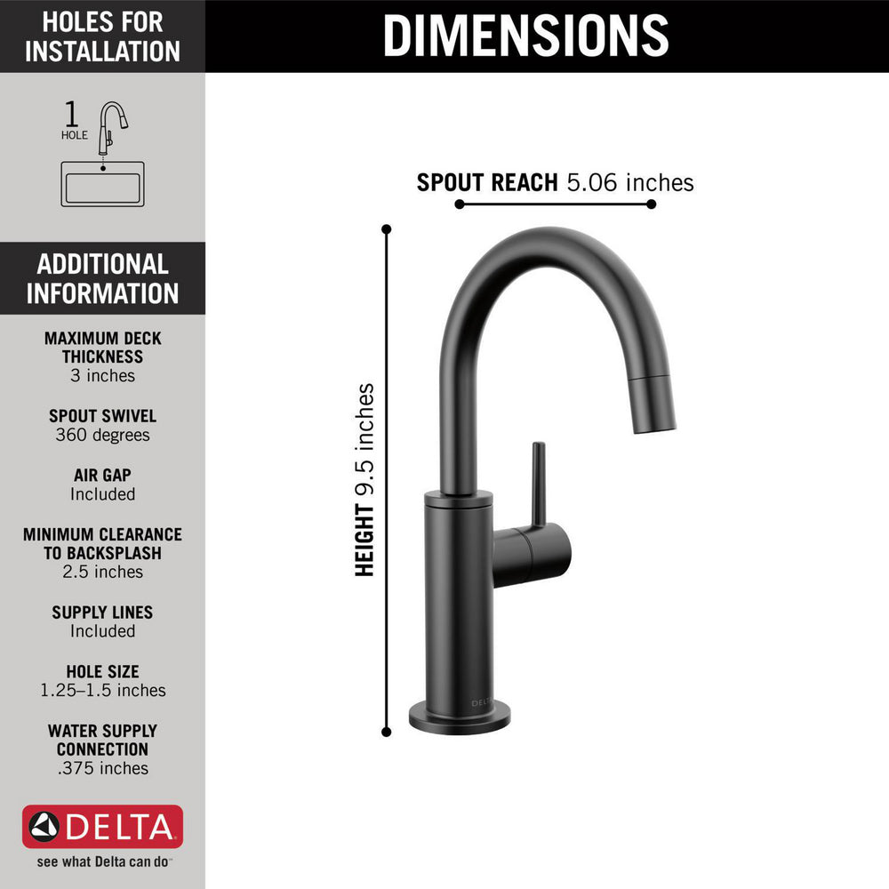 Delta 1930-BL-DST Contemporary Round 1-Hole Deck Mounted Beverage Faucet with Single Handle in Matte Black 