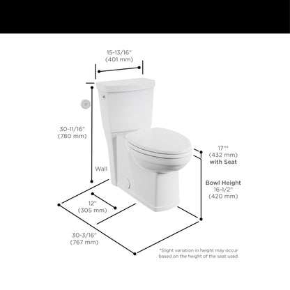 American Standard 240AA709.020 Estate Touchless Skirted Two-Piece Toilet, 1.28 GPF/4.8 LPF, Right Height Elongated With Seat, ADA Compliant, White