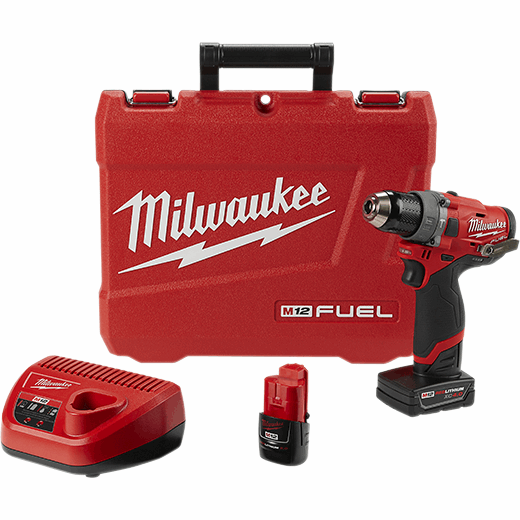 Milwaukee 2504-22 Compact Brushless M12 FUEL 1/2" Cordless Hammer Drill Kit Complete with Batteries, Charger & Case | Plumbers Center