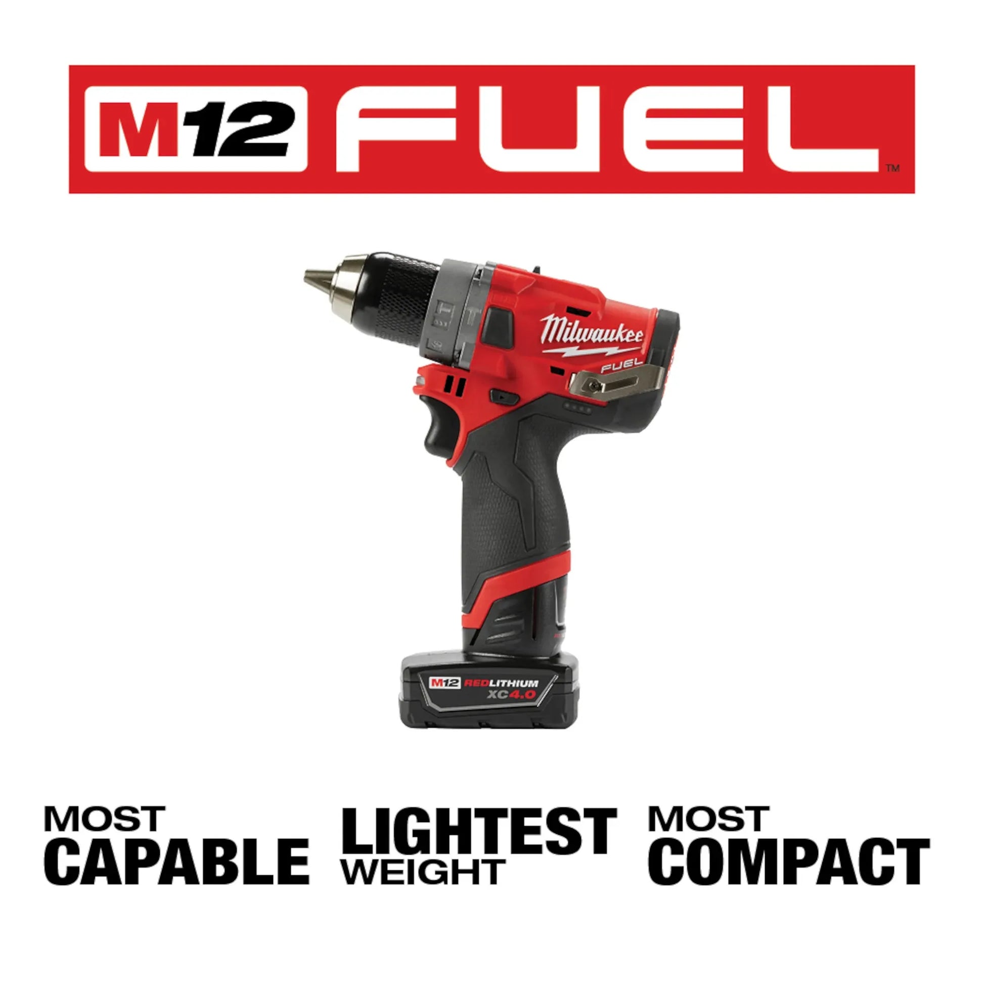 Milwaukee 2504-22 Compact Brushless M12 FUEL 1/2" Cordless Hammer Drill Kit Complete with Batteries, Charger & Case 