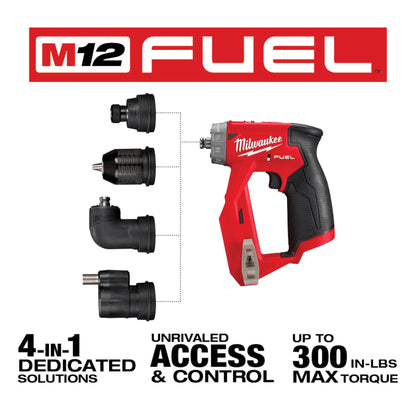 Milwaukee 2505-20 M12 FUEL 12V Li-Ion Brushless 4-in-1 Cordless Installation Drill/Driver with 4 Tool Heads (Tool-Only) 