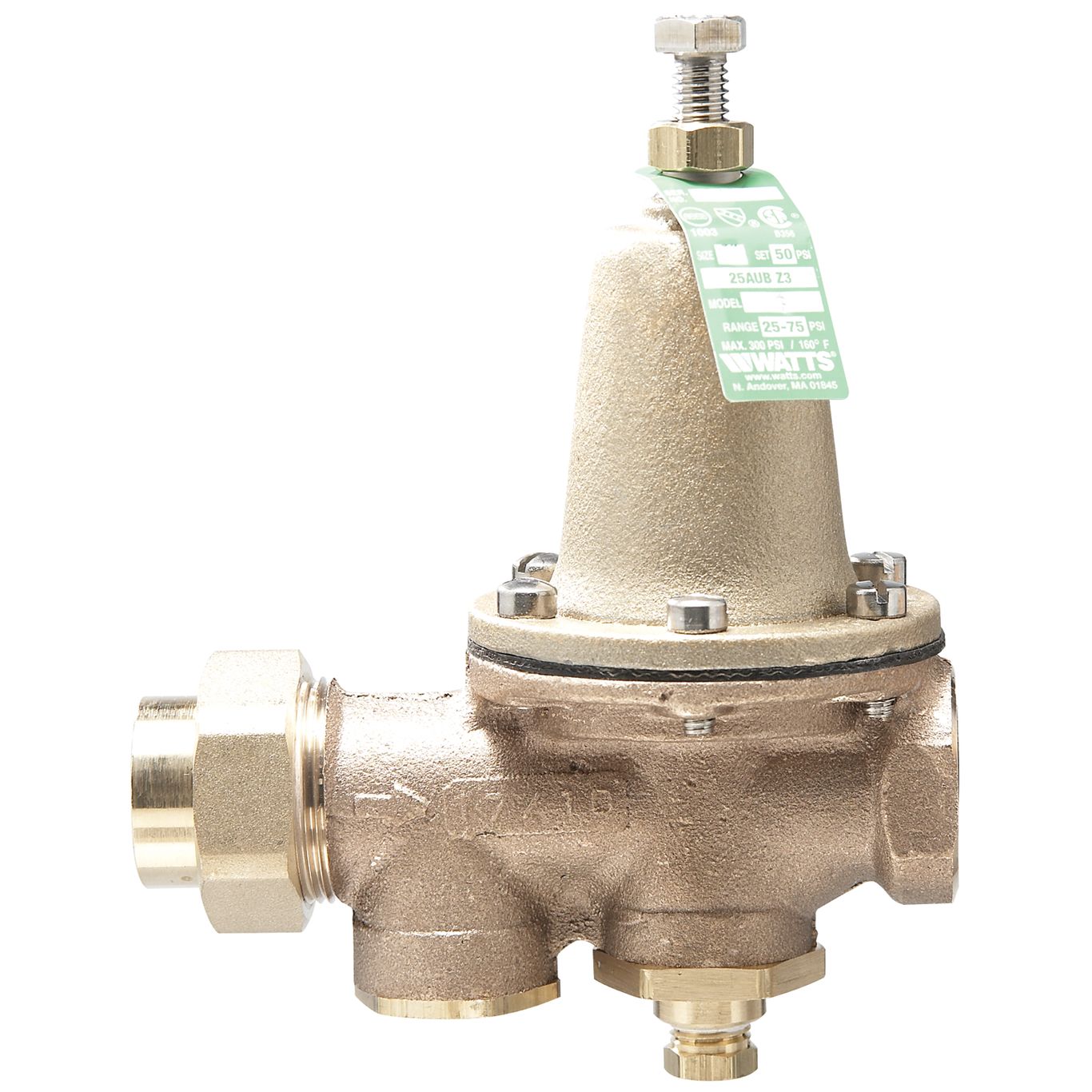 Watts 0009234 LF25AUB-G-Z3 1/2" FNPT Lead Free Water Pressure Reducing Valve with Gauge Tapping, Adjustable Pressure Range 25-75 PSI 