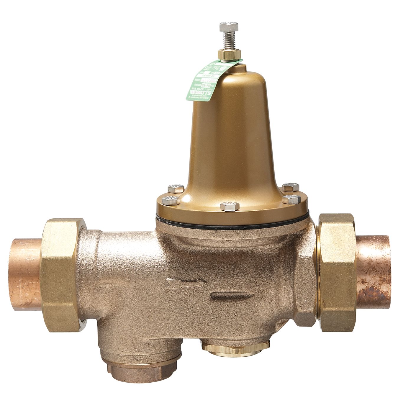 Watts 0009245 LF25AUB-S-DU-LP-Z3 1/2" Lead Free Bronze Low Water Pressure Reducing Valve with Solder Double Union End Connections, Pressure Range 10-35 PSI 