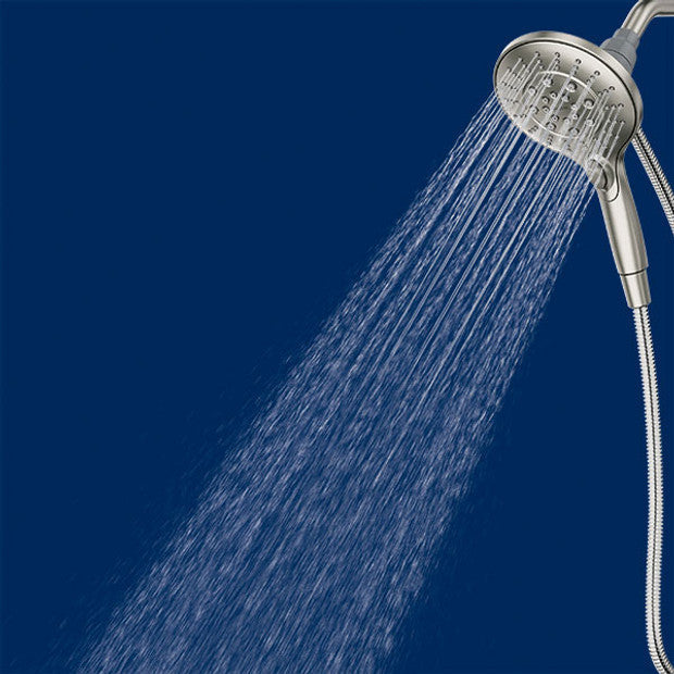 Moen 26112SRN Engage 6-Function Handheld Shower Head with Magnetix Docking and Hose in Spot Resist Brushed Nickel comes with a 5.5" Spray Shower Head