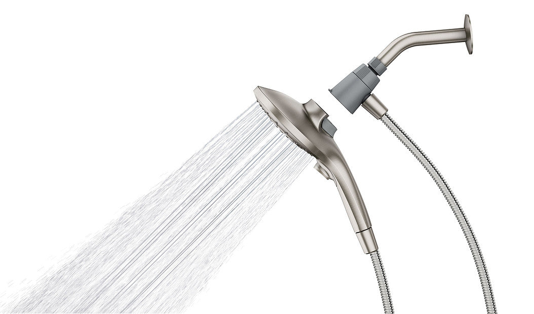 Moen 26112SRN Engage 6-Function Handheld Shower Head with Magnetix Docking and Hose in Spot Resist Brushed Nickel comes with a 5.5" Spray Shower Head 