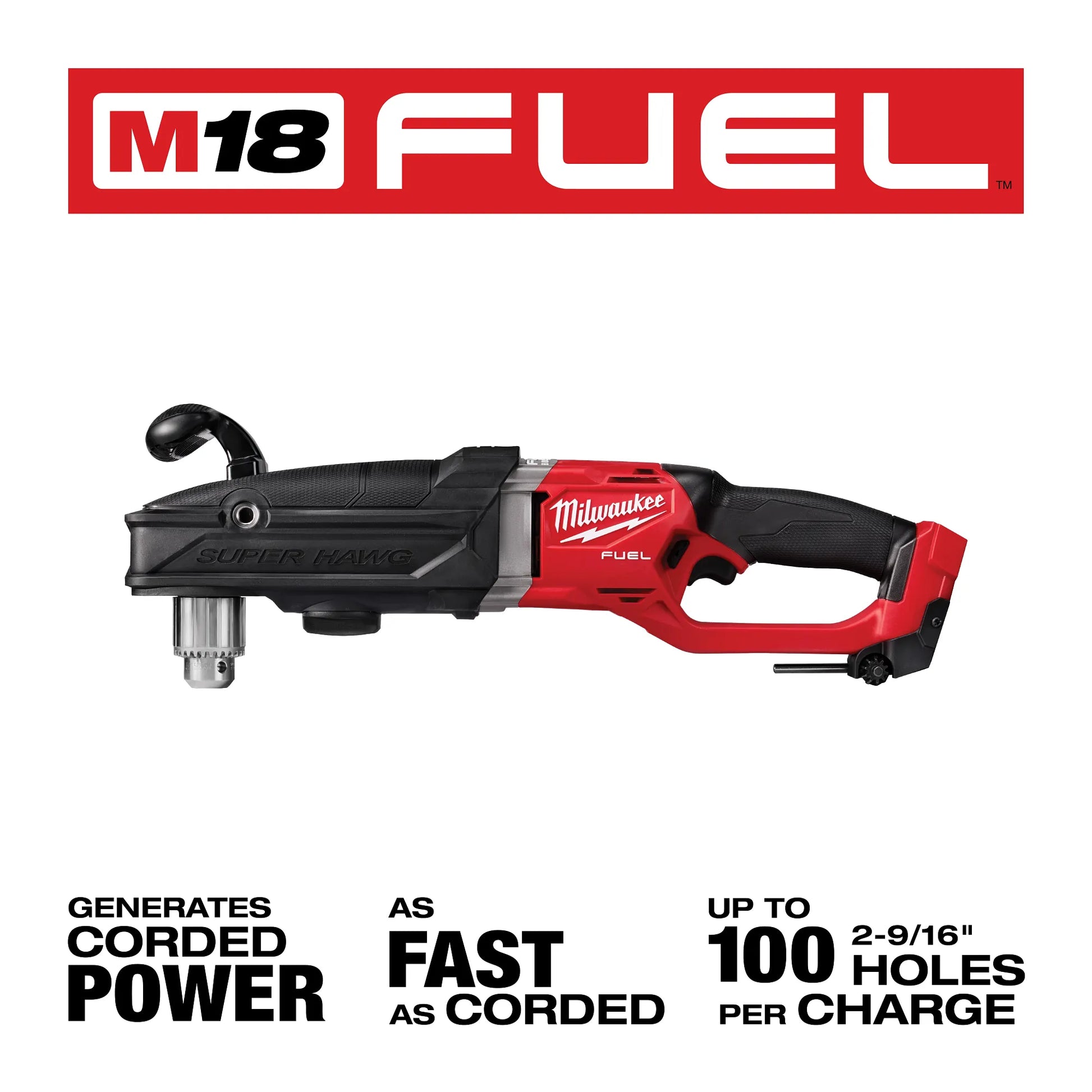 Milwaukee 2809-20 Cordless M18 FUEL SUPER HAWG 1/2" Right Angle Drill Driver - Tool Only