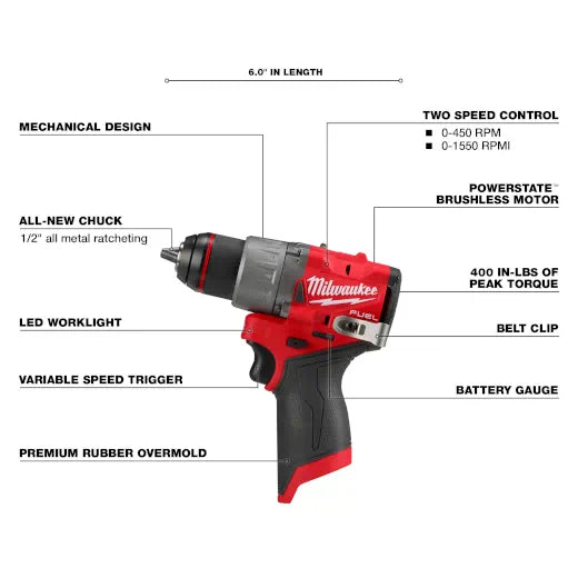 Milwaukee 3403-20 M12 FUEL 1/2" Cordless Drill/Driver - Tool Only 