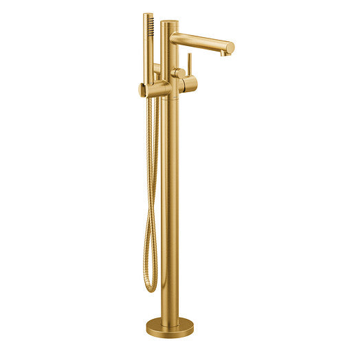 Moen 395BG Align One-Handle Floor Mounted Tub Filler Includes Hand Shower, ADA Compliant, Brushed Gold 