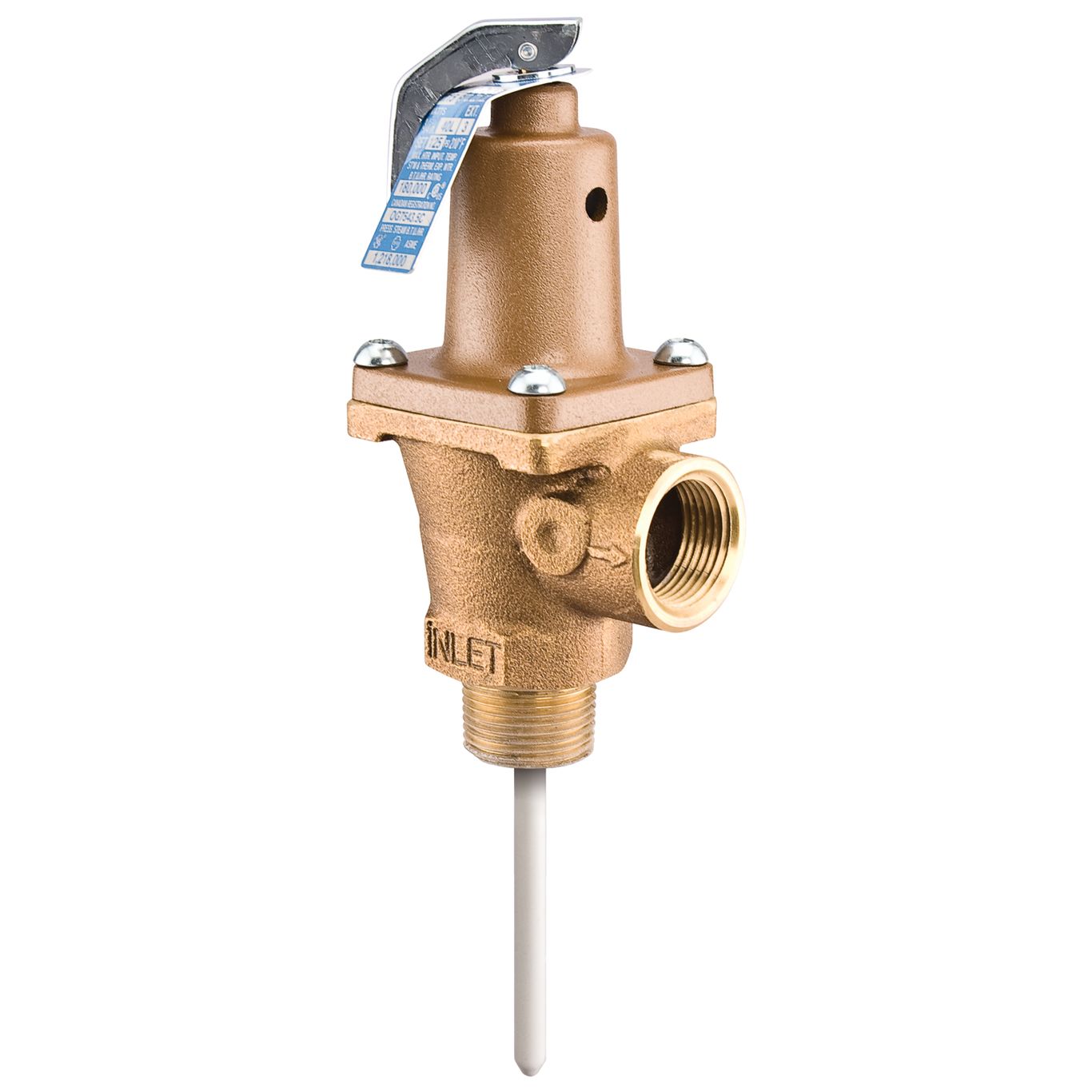 Watts 0154800 - 40L-100-210-1 - 1" Bronze Automatic Reseating Temperature & Pressure Relief Valve, 100 PSI, 210 Degree F, with Test Lever, 3" Extended Thermostat 