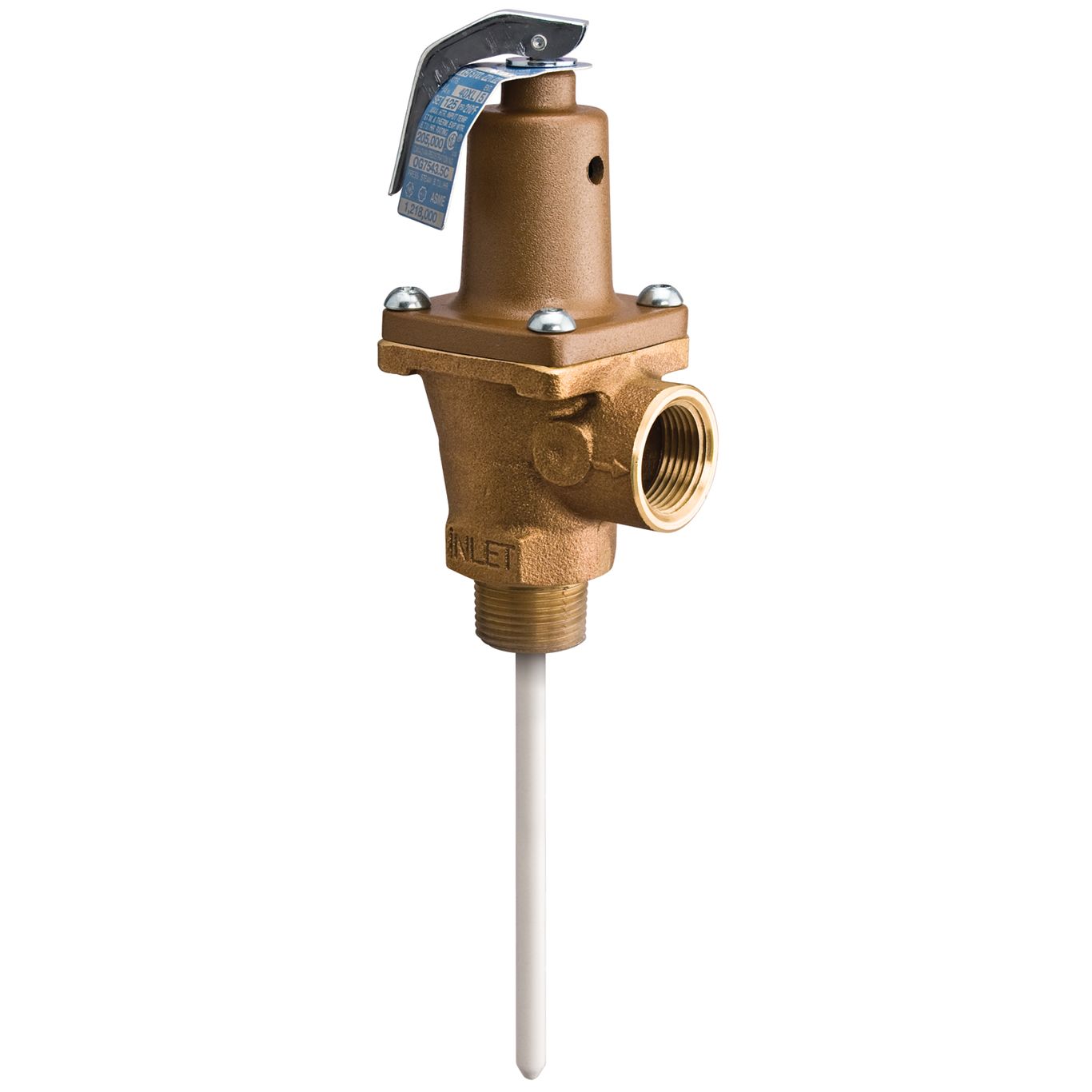 Watts 0163782 - 40XL-4-CAN-100-210-1" Automatic Reseating Temperature and Pressure Relief Valve, 100 PSI, 210 degree F, Test Lever, 4" Ext Thermostat 