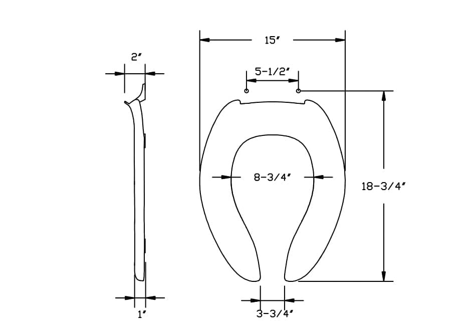 Centoco 500CCSS-001 Elongated Open Front Commercial Heavy Duty Toilet Seat with Self Sustaining Zinc Plated Steel Hinges, White