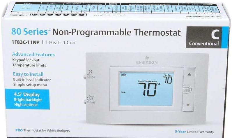 Emerson White-Rodgers 1F83C-11NP Non-Programmable 80 Series Digital Thermostat, 1 Heat/1 Cool