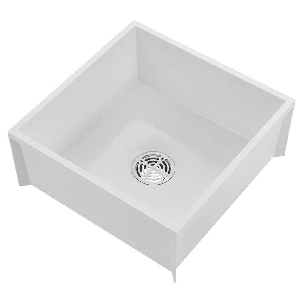 Fiat MSBID2424 24" x 24" Square Molded Stone Mop Service Basin with Integral Drain in White | Plumbers Center