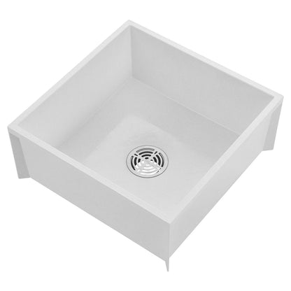 Fiat MSBID2424 24" x 24" Square Molded Stone Mop Service Basin with Integral Drain in White | Plumbers Center