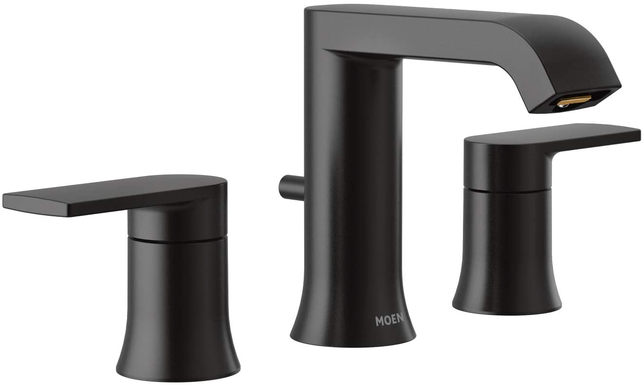 Moen T6708BL - Genta LX Two-Handle Low Arc Widespread Modern Bathroom Faucet, Matte Black 