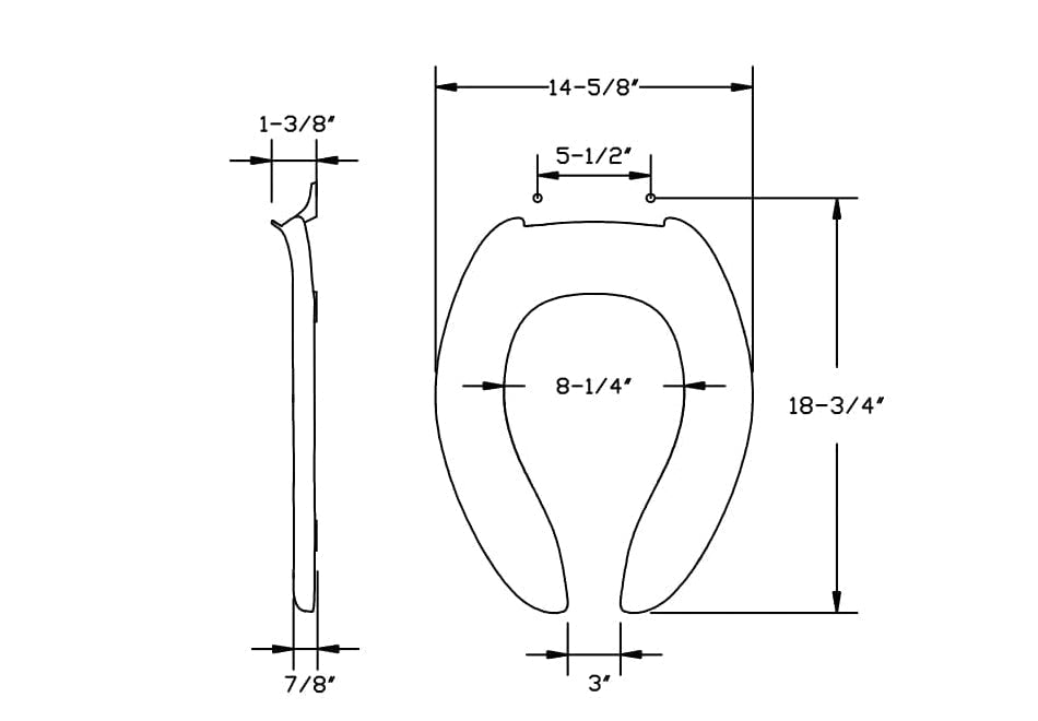 Centoco 630-001 Elongated Open Front Toilet Seat for Standard Commercial in White 