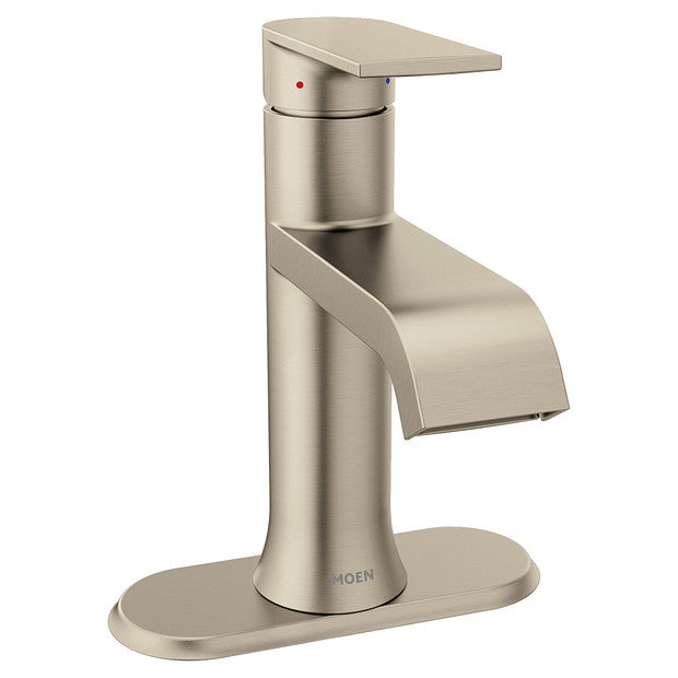 Moen 6702BN - Genta LX 1-Handle High Arc Bathroom Faucet with Deck Plate and Metal Pop-up Drain Assembly, Brushed Nickel 