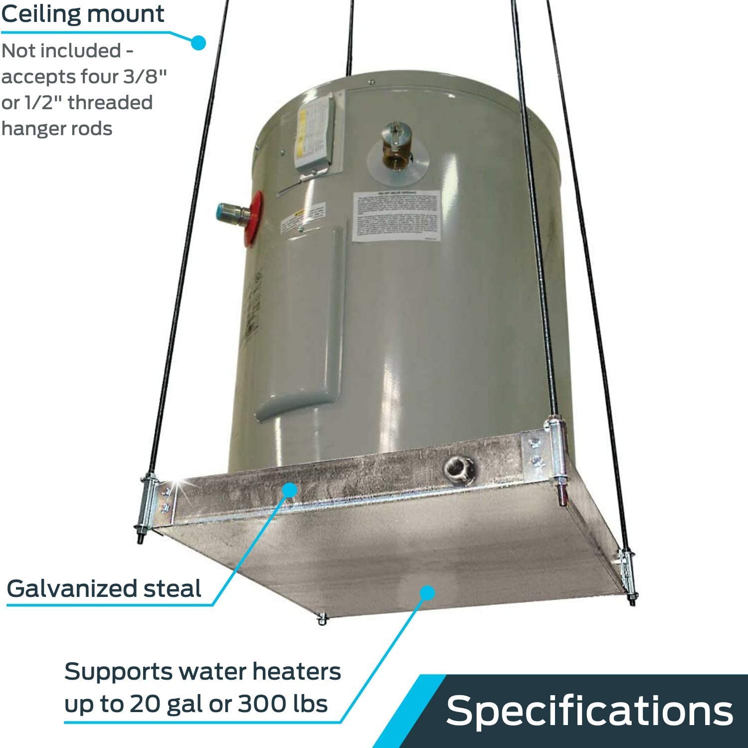 HoldRite 30-SWHP-M Ceiling Mounted QuickStand Water Heater Platform, 20-Gallon, Aluminum 