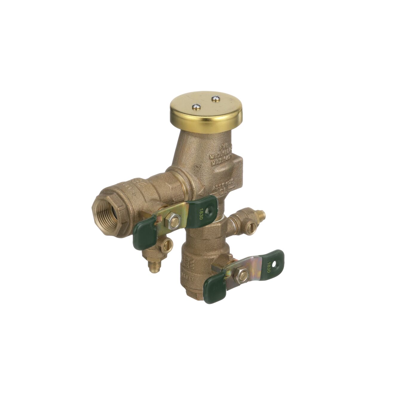 Watts 0388001, 800M4QT-3/4 Bronze Anti-Siphon Pressure Vacuum Breaker Backflow Preventer with 3/4" FNPT Connection, Quarter Turn Shutoff & Tee Handles 