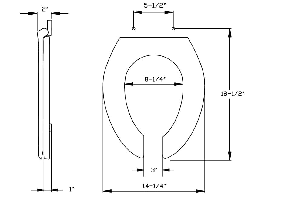 Centoco 820STS-407 Black Commercial Heavy Duty Elongated Toilet Seat, Open Front, with Cover and Stainless Steel Hinges 