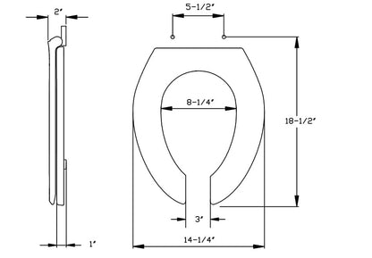 Centoco 820STS-407 Black Commercial Heavy Duty Elongated Toilet Seat, Open Front, with Cover and Stainless Steel Hinges 