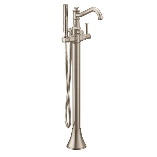 Moen 9025BN Belfield Free Standing Floor Mounted One-Handle Tub Filler with Hand Shower, Brushed Nickel 