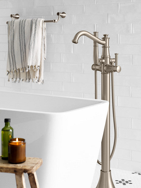 Moen 9025BN Belfield Free Standing Floor Mounted One-Handle Tub Filler with Hand Shower, Brushed Nickel 