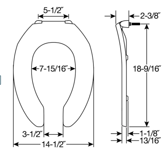 Bemis 10SSCT 047 Black Olsonite Elongated Plastic Toilet Seat with STA-TITE® Commercial Fastening System™ Never Loosens 