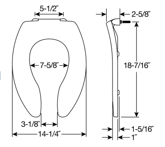 Bemis 1655SSCT 047 Commercial Heavy Duty Elongated Open Front Plastic Toilet Seat with STA-TITE® Commercial Fastening System™ Never Loosens in Black 