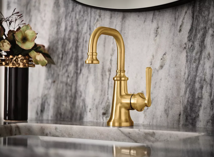 Moen S44101BG Colinet Single-Handle Single Hole High Arc Traditional Bathroom Sink Faucet in Brushed Gold 