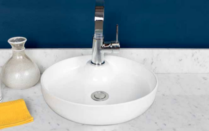 Contrac 4500AFW SIMONA Single Hole Fireclay Round Vessel Bathroom Sink with Deck Plate, Soft White | Plumbers Center