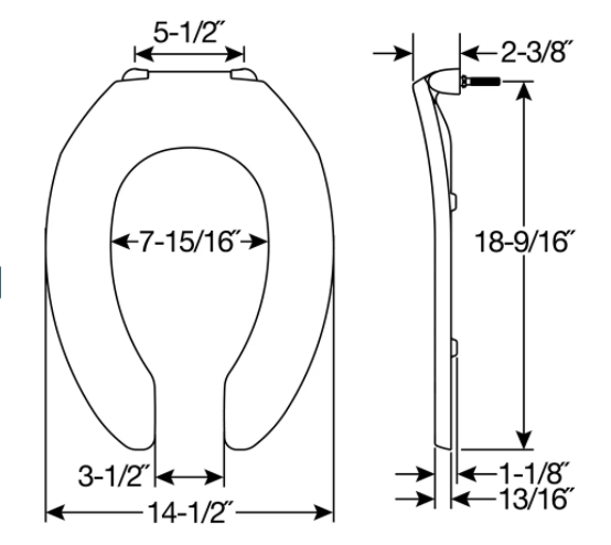 Bemis 1955SSCT 047 Black Heavy Duty Elongated Open Front Plastic Toilet Seat with STA-TITE® Commercial Fastening System™ Never Loosens 