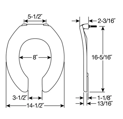 Bemis 955CT 047 Commercial Round Open Front Plastic Toilet Seat with STA-TITE Commercial Fastening System Never Loosens in Black 