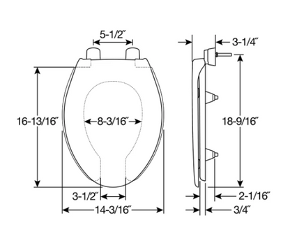 Bemis 2L2150T 000 White Medic-Aid 2" Lift Elongated Open Front Plastic Toilet Seat, Never Loosens with Extra Stability 