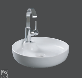 Contrac 4500AFW SIMONA Single Hole Fireclay Round Vessel Bathroom Sink with Deck Plate, Soft White 