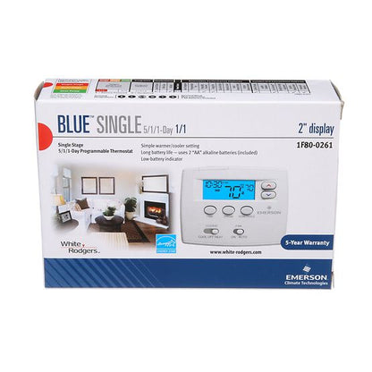 Emerson White-Rodgers 1F80-0261 Programmable Blue Series Digital Thermostat, Heat/Cool