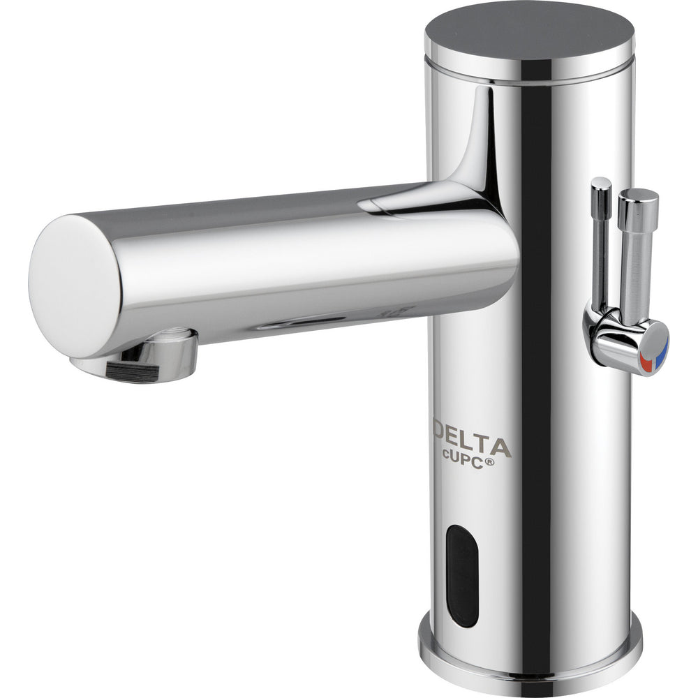 Delta DEMD-311LF Battery Operated Commercial Bathroom Sensor Faucet with External Temperature Mixer, Deck Mounted, Infrared, Chrome Finish | Plumbers Center