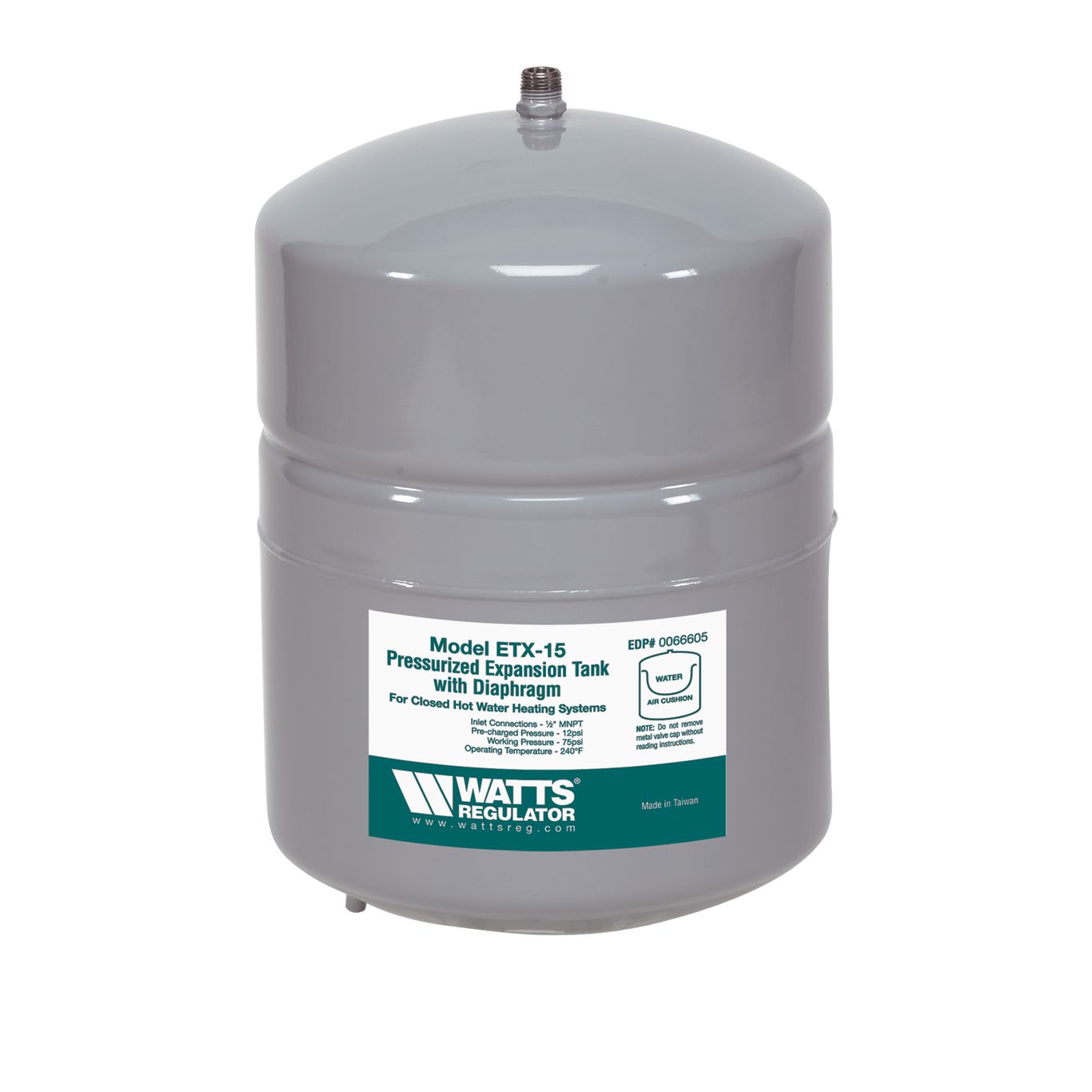 Watts 0066605 : ETX-15 Non-Potable Water Expansion Tank, 1/2 " MNPT Connection, Tank Volume 2.1 Gallons 