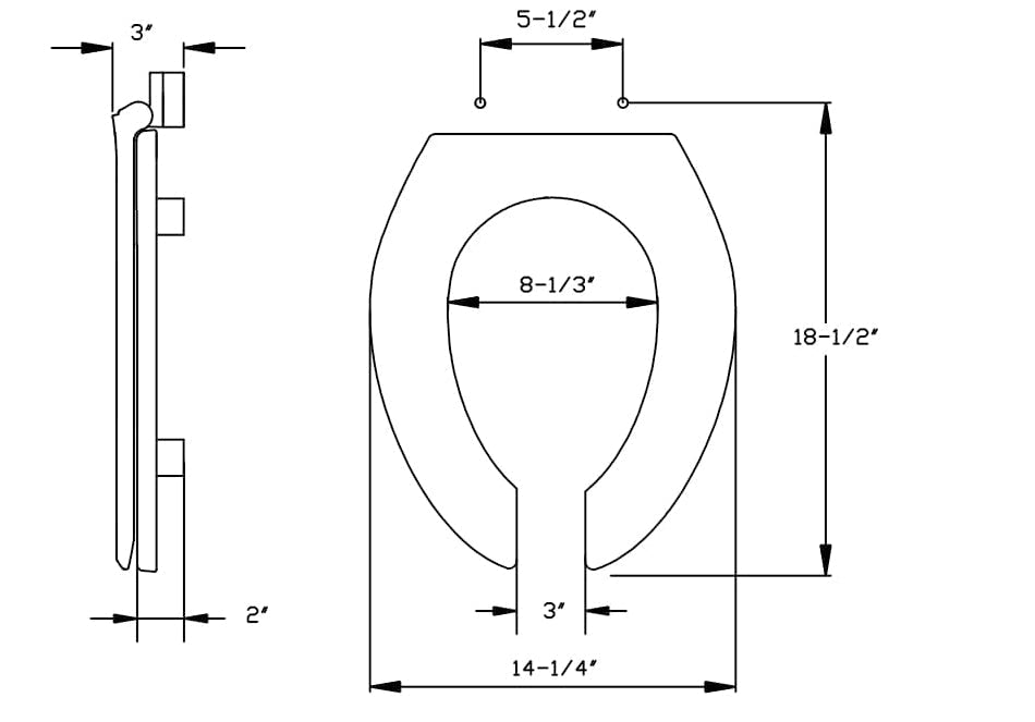 Centoco HL820STS-001 Commercial Heavy Duty Elongated Open Front ADA Compliant 2" Medical Assistance Raised Toilet Seat in White 