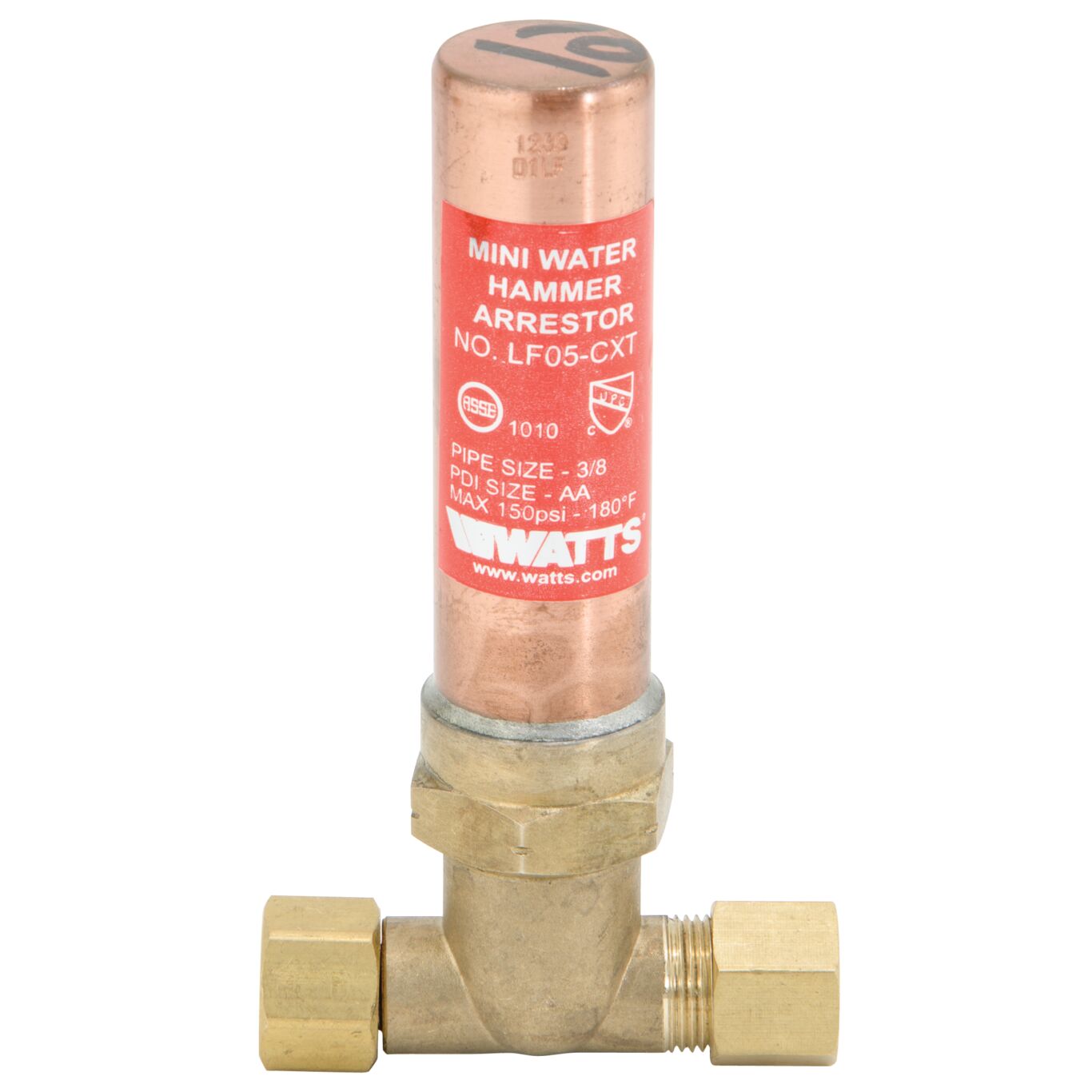 Watts 0121273 - LF05-CXT-3/8 - 3/8" Lead Free Mini Water Hammer Arrestor, Compression X Reverse Compression Nut for Ice-maker or Lav Supply Tube Installation