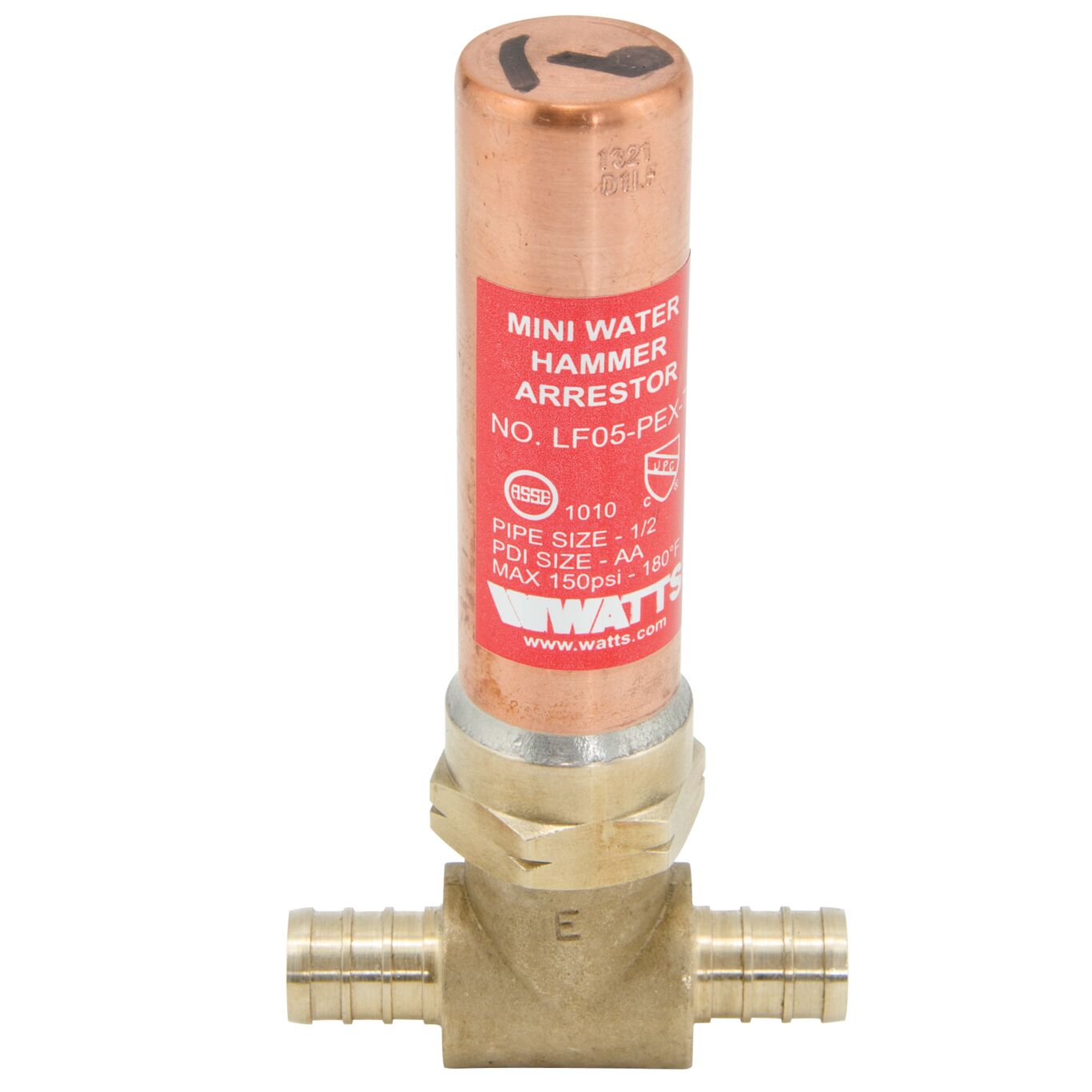 Watts 0009857 - LF05-PEX-T-1/2 - 1/2" Lead Free Mini Water Hammer Arrestor with Crimp End Connections