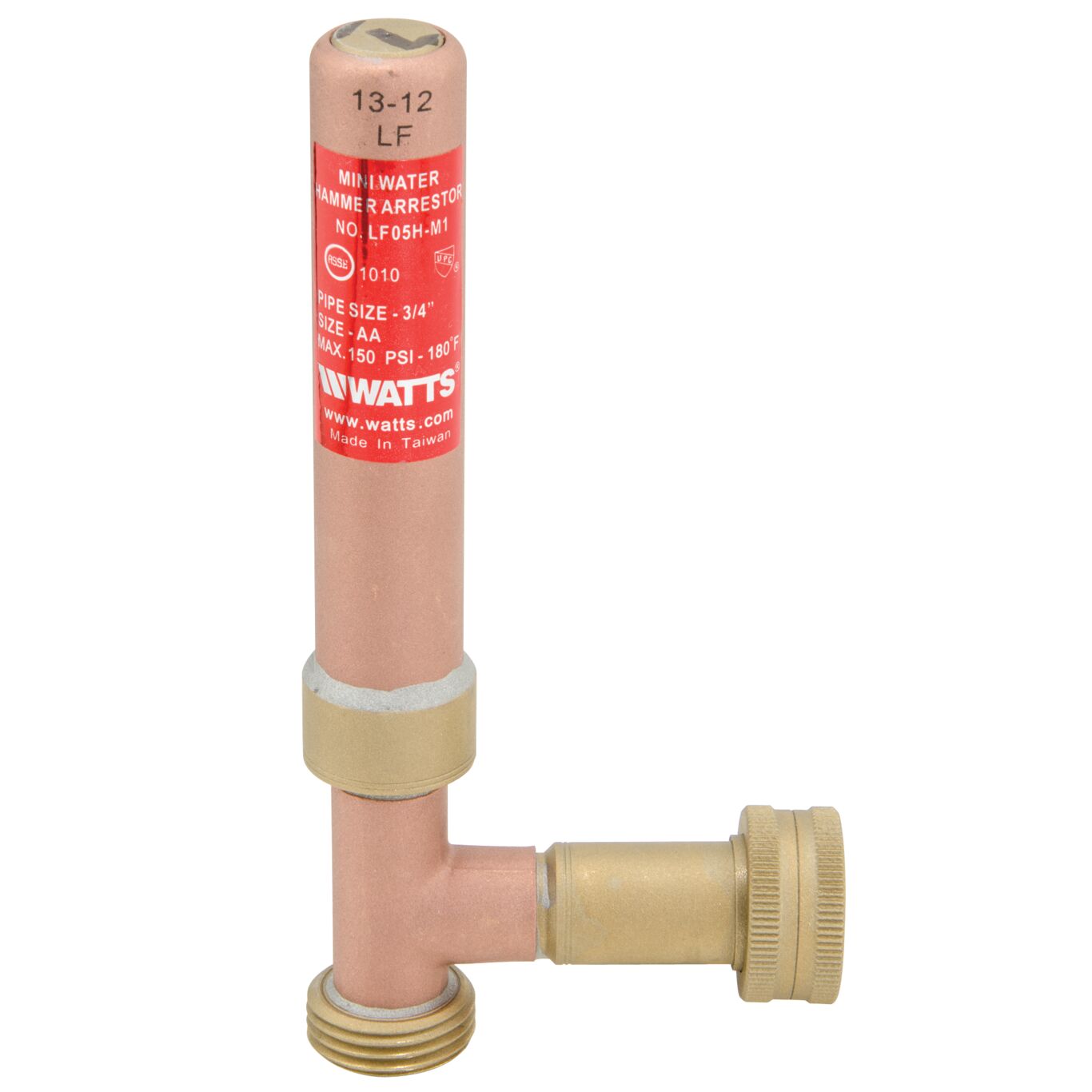 Watts 0009853 - LF05H-M1 - 3/4" Lead Free Mini Water Hammer Arrestor With Hose Fittings, Branch Tee