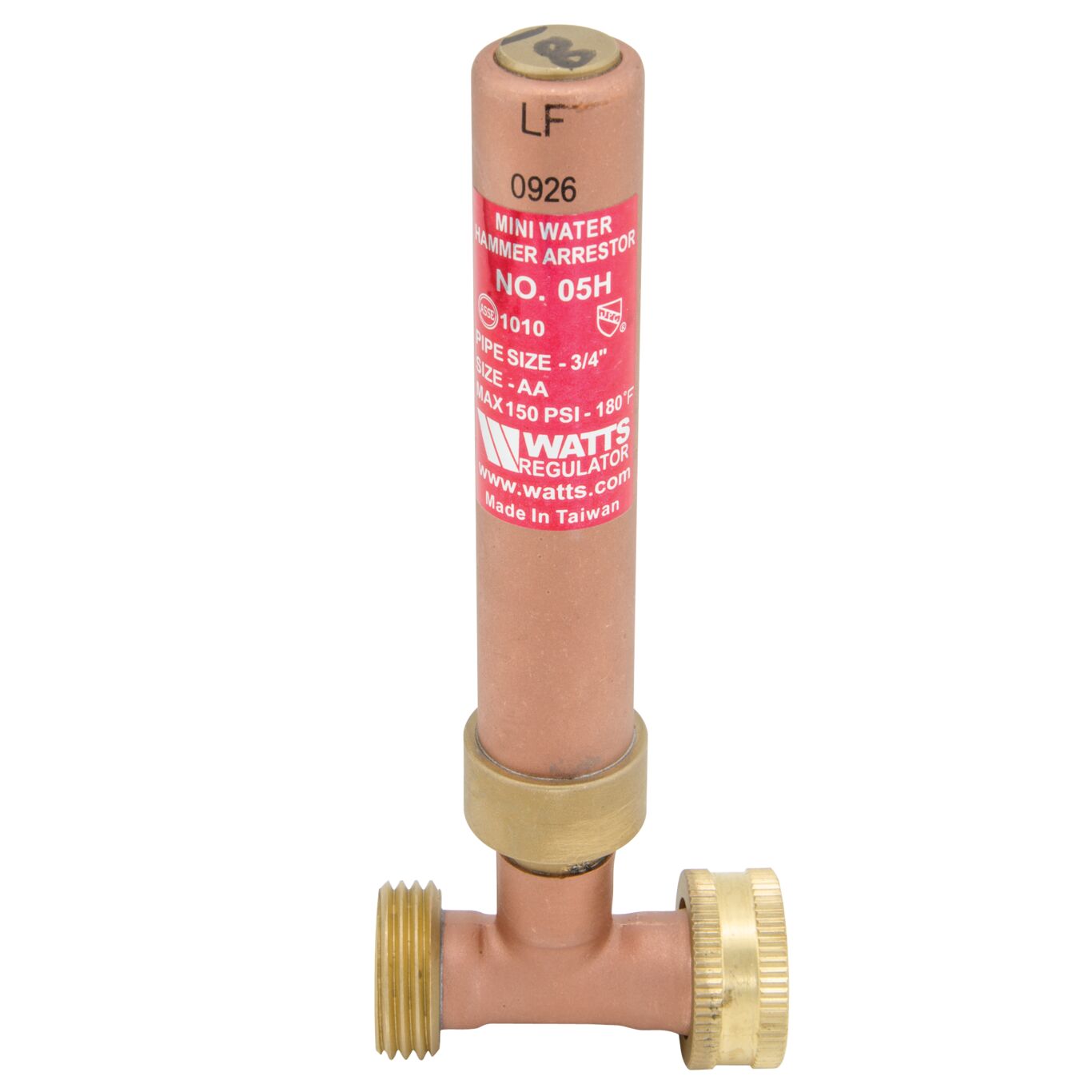 Watts 0009852 - LF05H-3/4 - 3/4" Lead Free Mini Water Hammer Arrestor With Hose Fittings